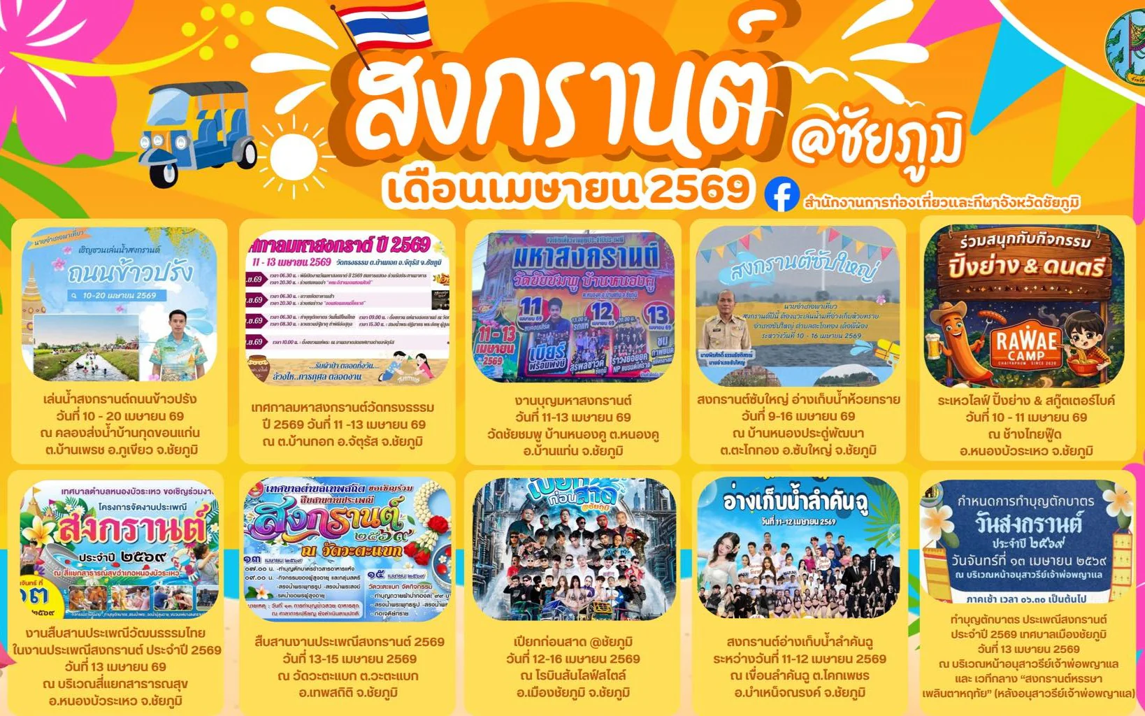 ขอเชิญเที่ยวงาน “สงกรานต์ @ชัยภูมิ ประจำปี 2569”   สำนักงานการท่องเที่ยวและกีฬาจังหวัดชัยภูมิ ขอเชิญชวนพี่น้องประชาชนและนักท่องเที่ยว ร่วมสืบสานประเพณีไทยอ
